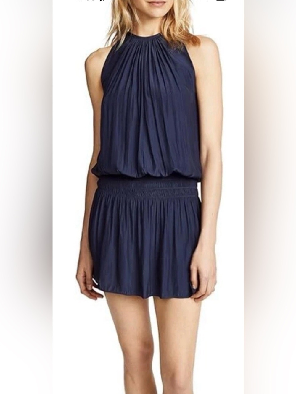 Ramy Brook Navy Blue Sleeveless Smocked Waist Dress Size X Small NWT